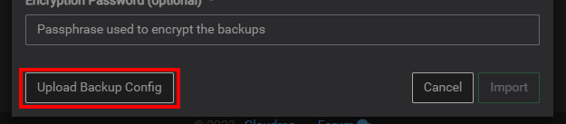 Choose Upload Backup Config and upload the configuration.json from your local disk