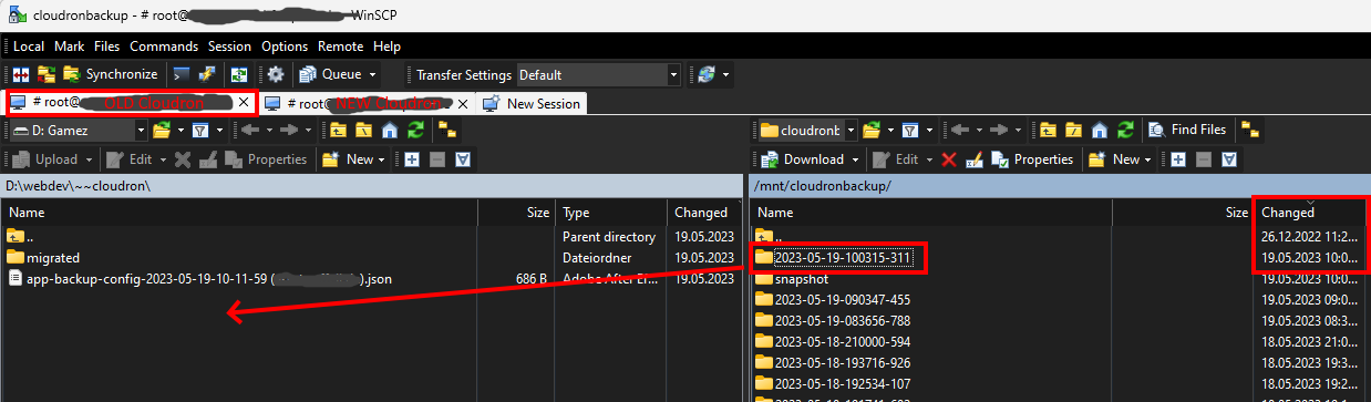 Transfer the backup from OLD Cloudron to local disk (located in /mnt/cloudronbackup)